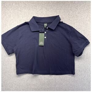 Wild Fable Junior Womens Crop Polo Shirt Navy Blue Short Sleeve Size Small NWT